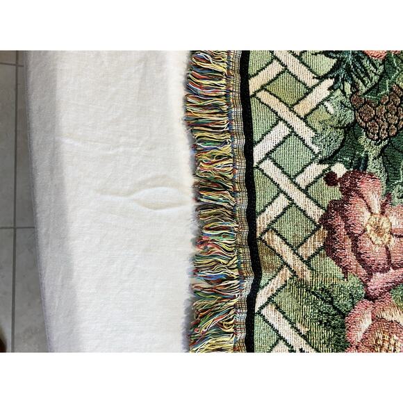 VTG Fitz And Floyd Santa Throw Woven Cotton Fringed Reverse Weave 67” x 52” - Picture 13 of 16